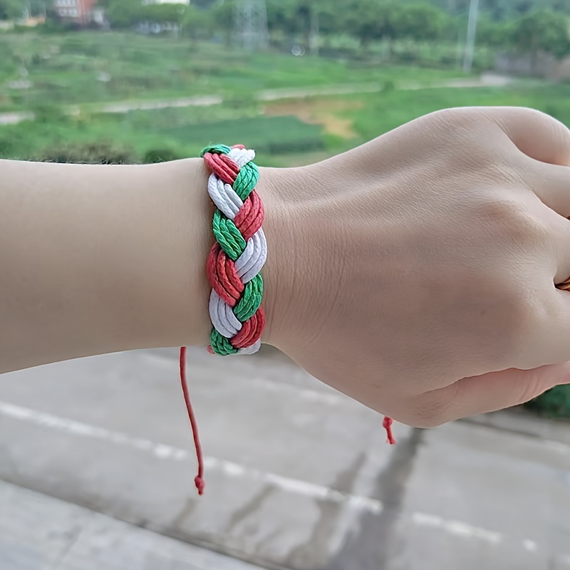 Boho Friendship Bracelet Red Green Wax Thread Style